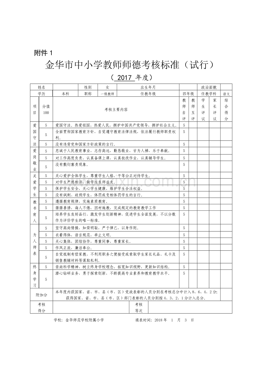 师德考核表(2017年度).docx_第1页