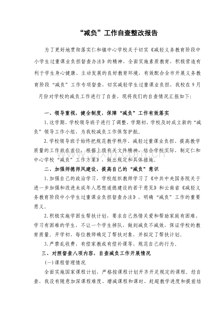 减负自查报告.doc_第1页