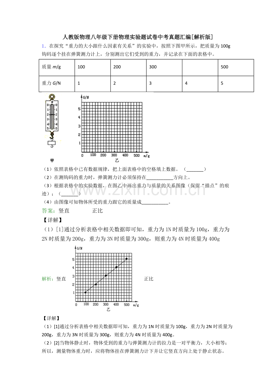 人教版物理八年级下册物理实验题试卷中考真题汇编[解析版].doc_第1页