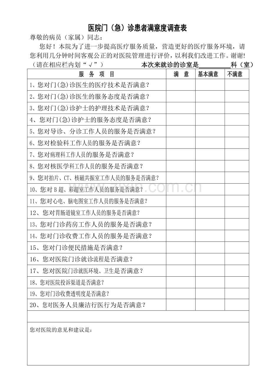 医院各类满意度调查表样表.doc_第2页