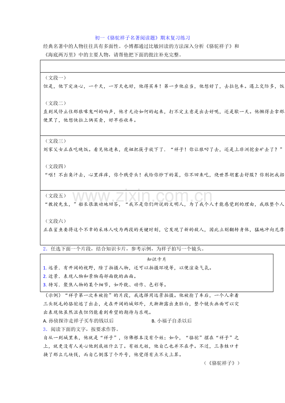 初一《骆驼祥子名著阅读题》期末复习练习.doc_第1页