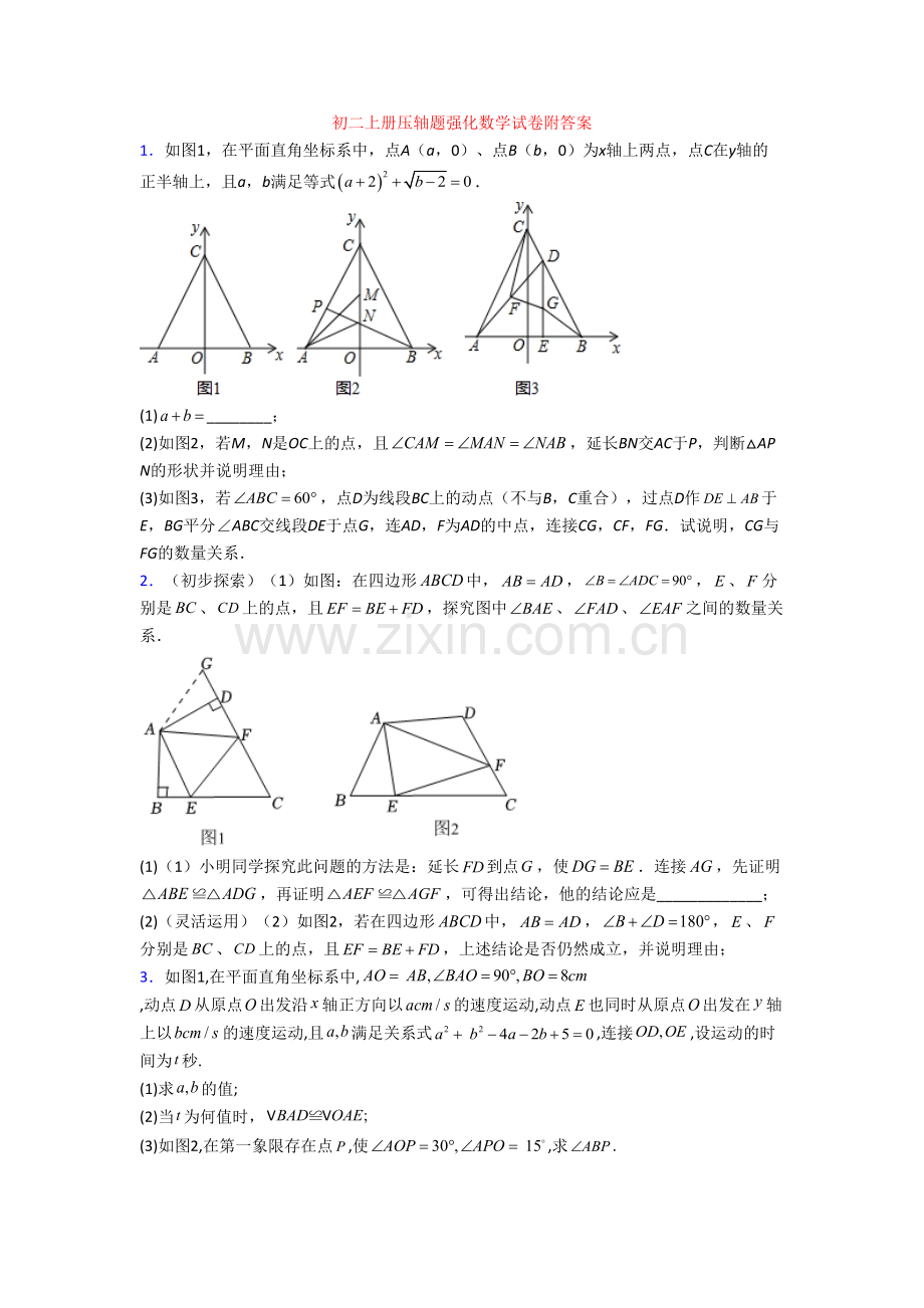 初二上册压轴题强化数学试卷附答案.doc_第1页