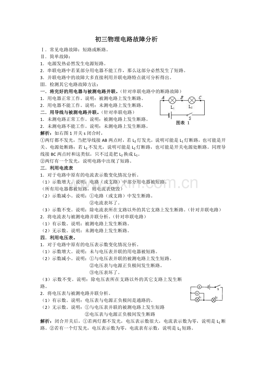 初三物理电路故障分析.docx_第1页