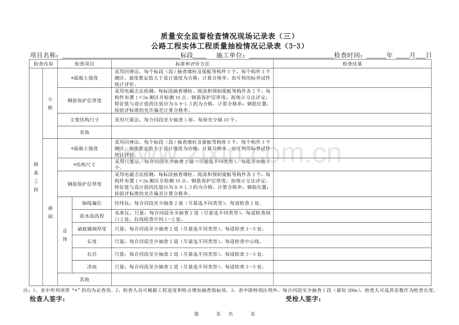 公路工程项目实体质量检查记录表.doc_第3页