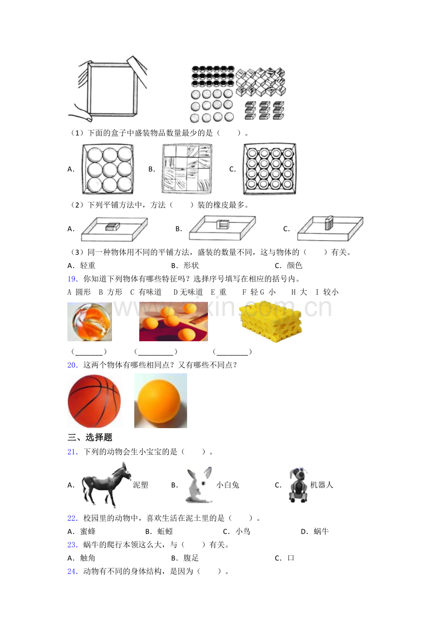 教科版科学一年级下册期末试卷测试与练习(word解析版).doc_第3页