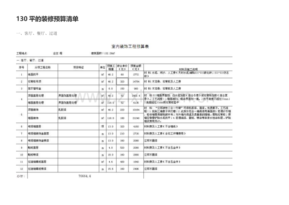 130平的装修预算清单.doc_第1页