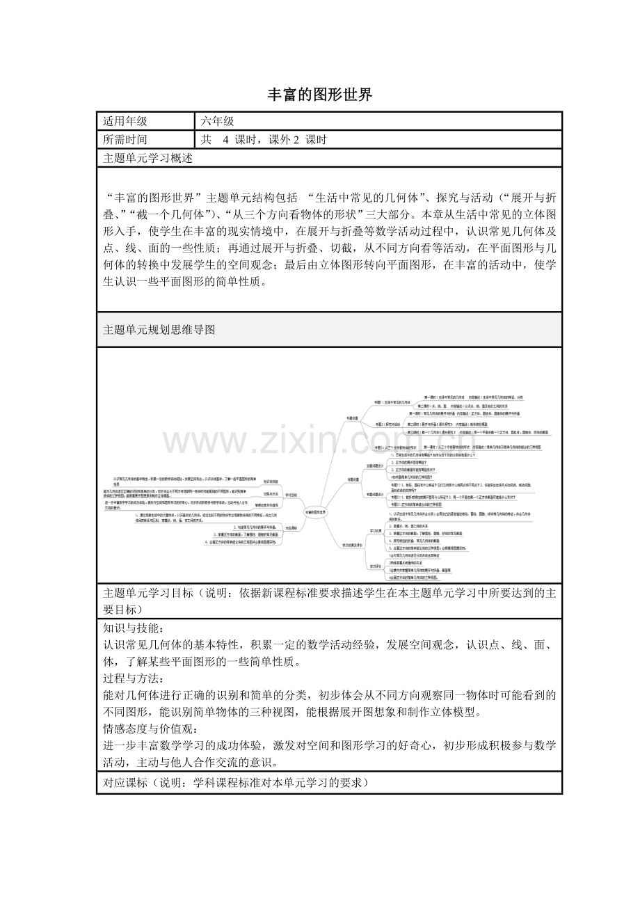 初中数学《丰富的图形世界》单元教学设计以及思维导图.doc_第1页