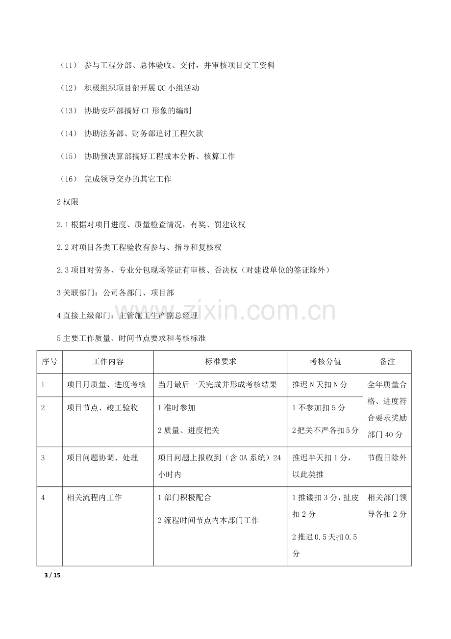 建筑公司各部门主要工作职责、权限、关联、考核表.docx_第3页