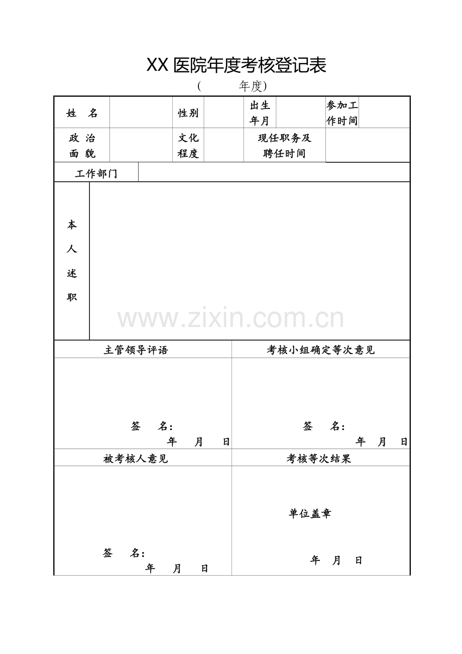 医院人员年度考核表.doc_第1页