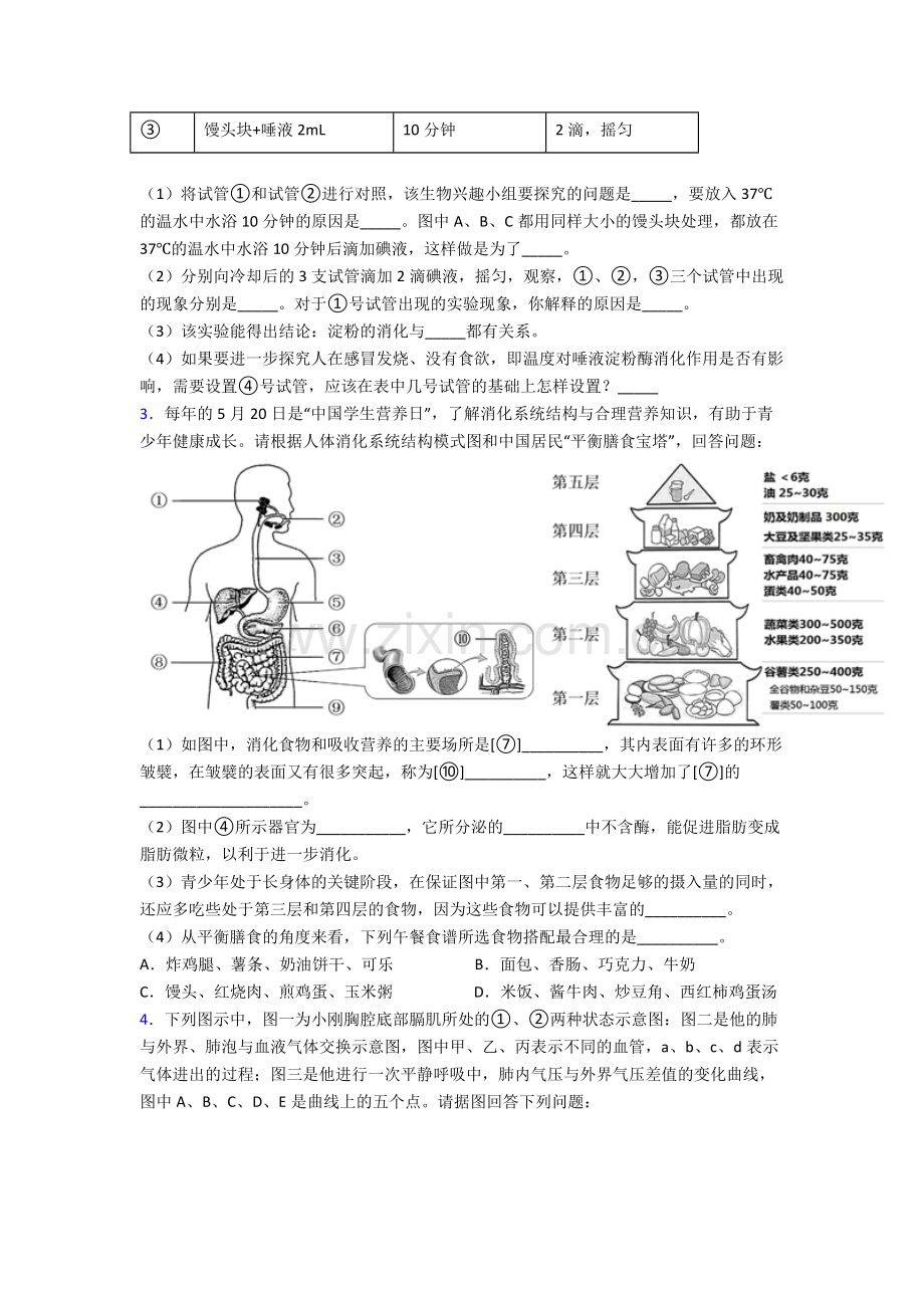 2023年人教版初一下册生物期末解答实验探究大题综合复习试卷含答案word.doc_第2页