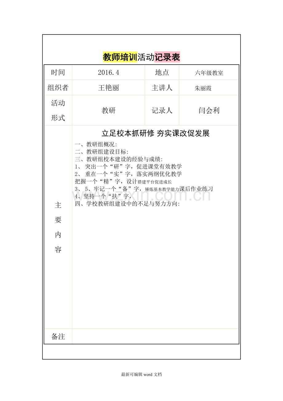 教师培训活动记录表.doc_第2页