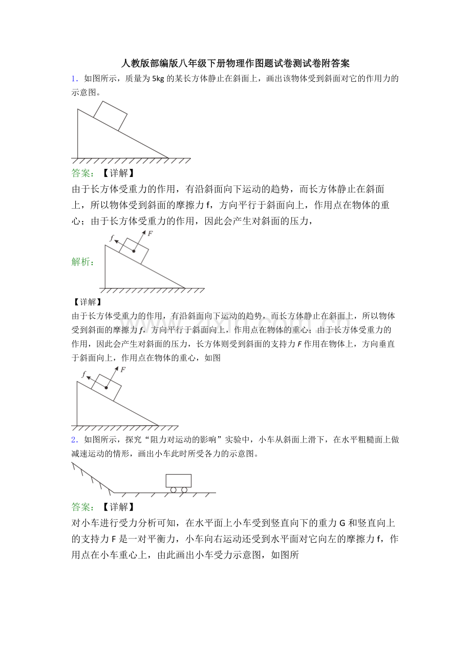 人教版部编版八年级下册物理作图题试卷测试卷附答案.doc_第1页