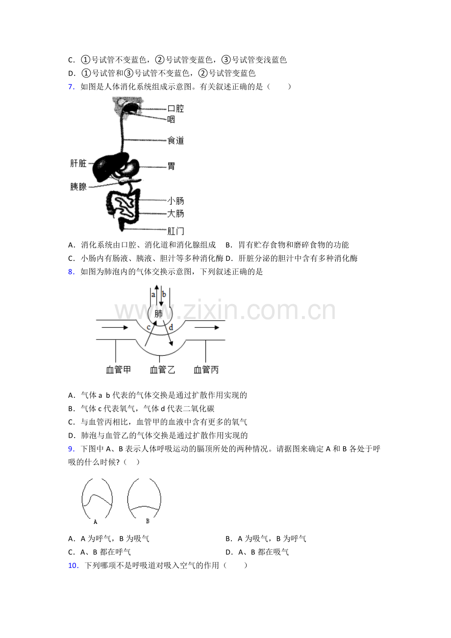 2022年人教版中学初一下册生物期末质量监测题含解析.doc_第2页