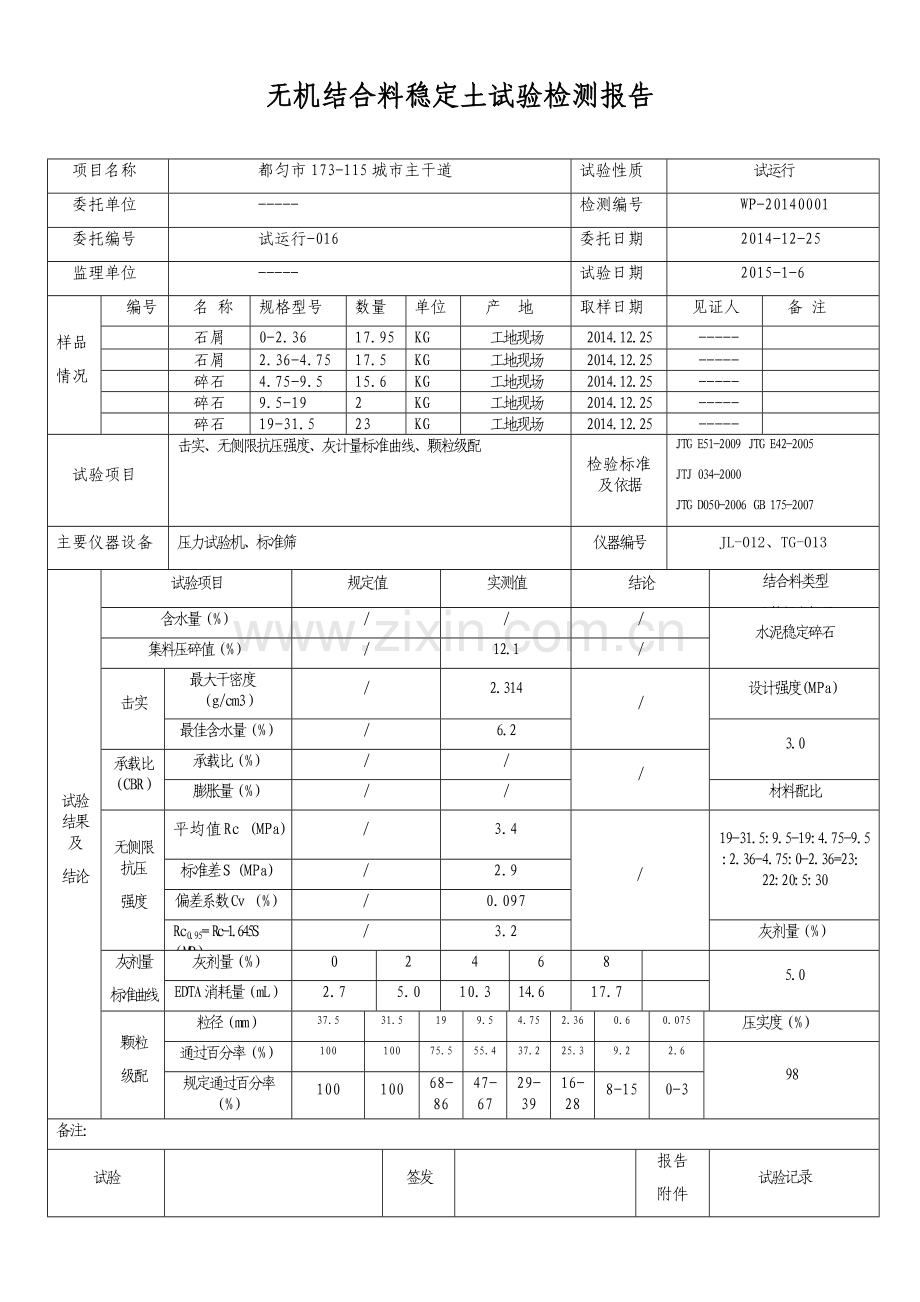 公路工程无机结合料稳定土试验报告.docx_第1页