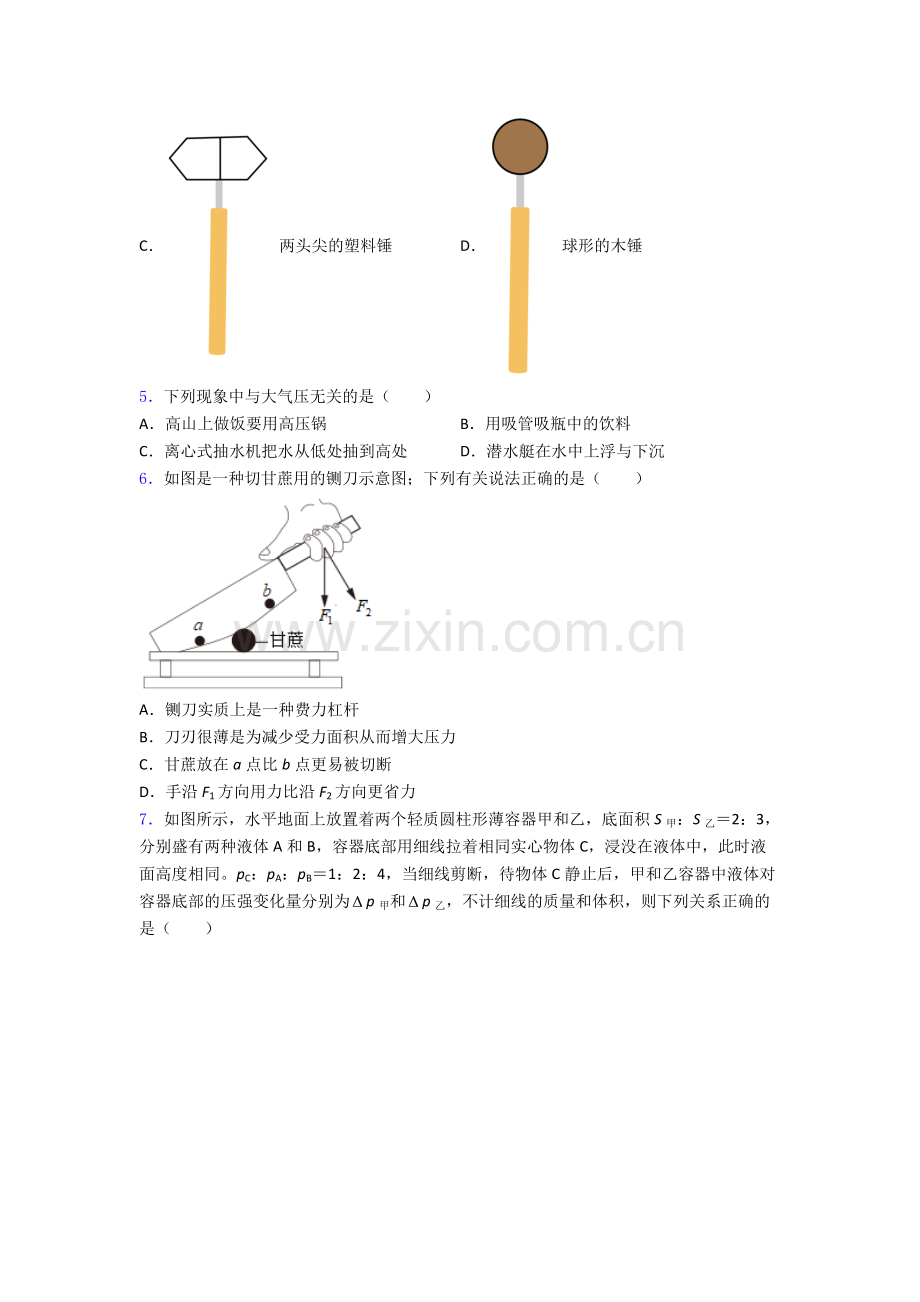 初中人教版八年级下册期末物理模拟测试真题经典套题及解析.doc_第2页