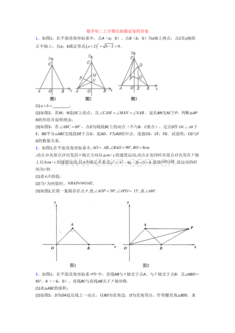 数学初二上学期压轴题试卷附答案[001].doc_第1页