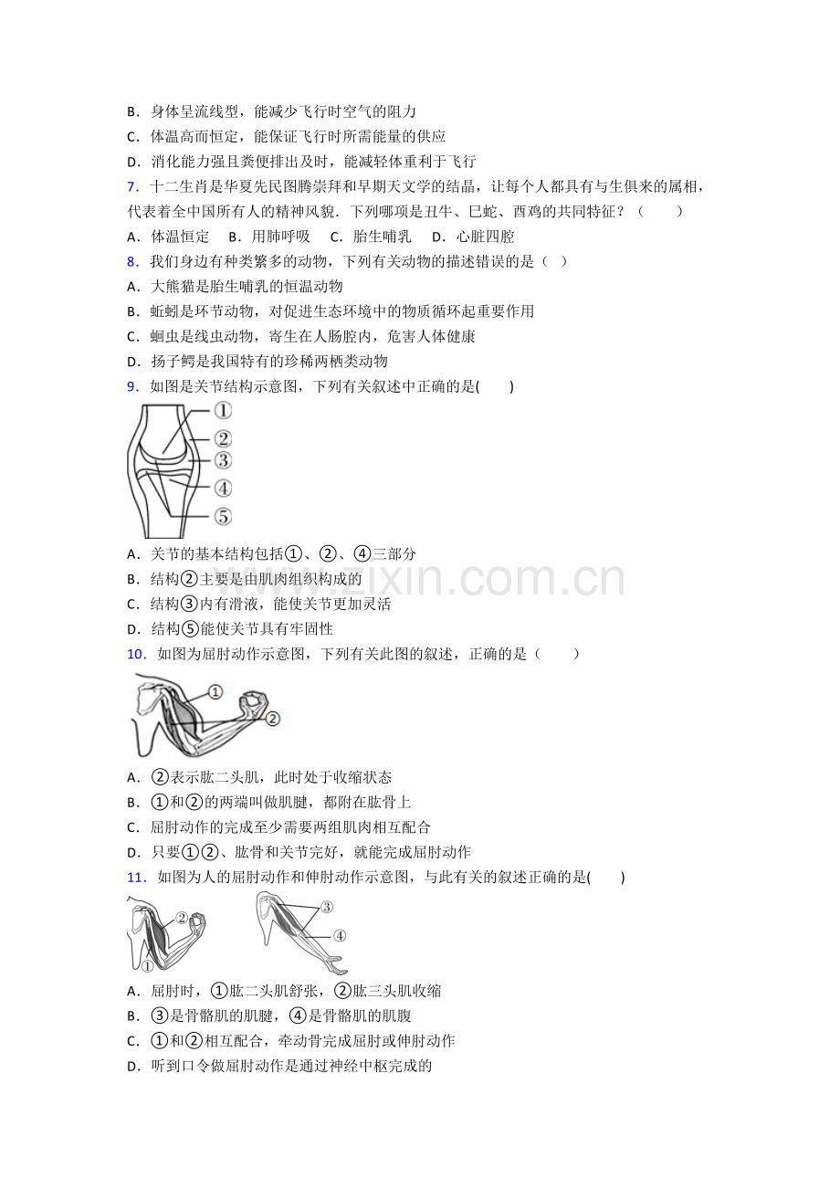 上海第四中学八年级上册期末生物试卷含答案.doc_第2页