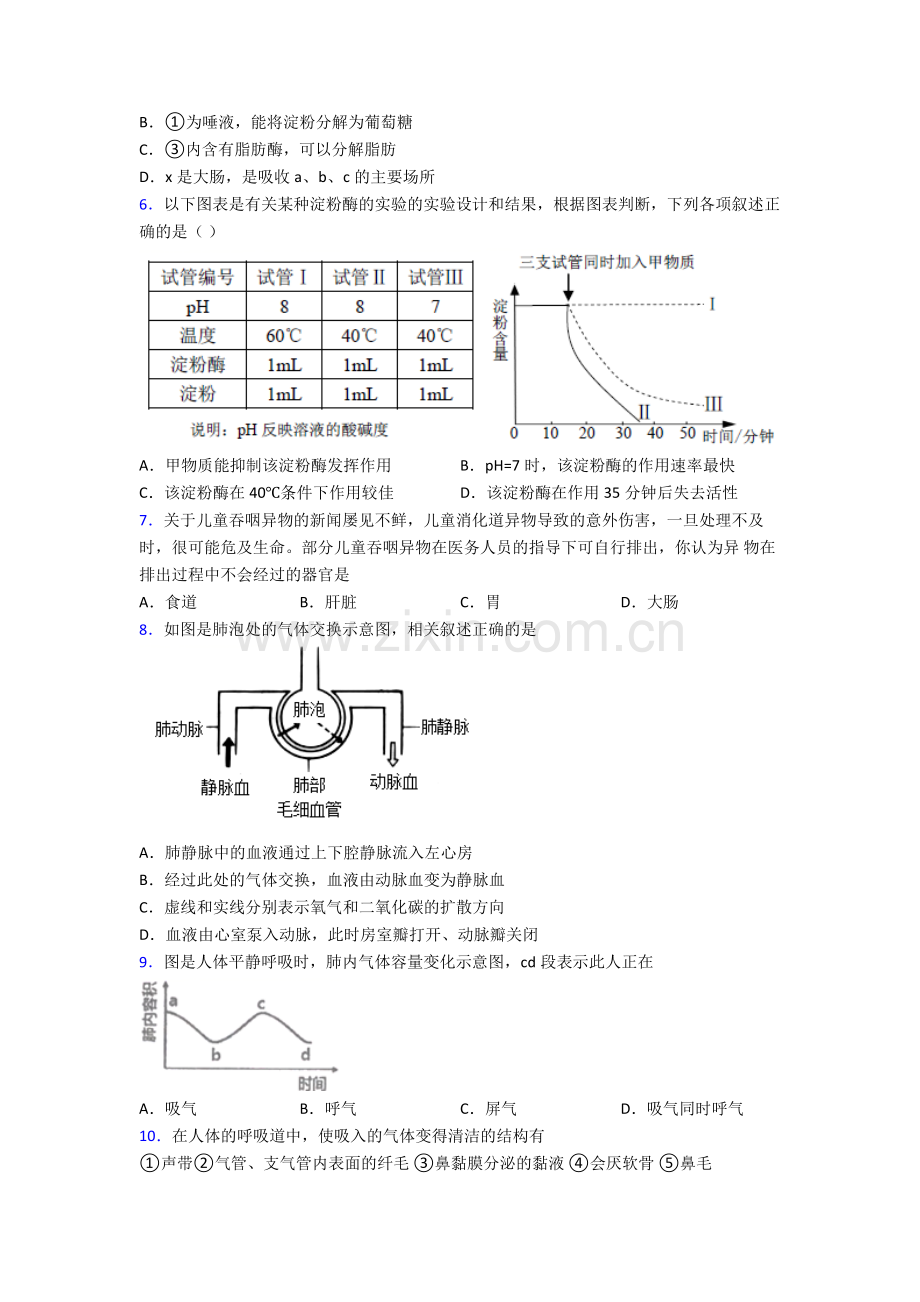 2022年人教版初一下册生物期末复习试卷(及解析)大全.doc_第2页