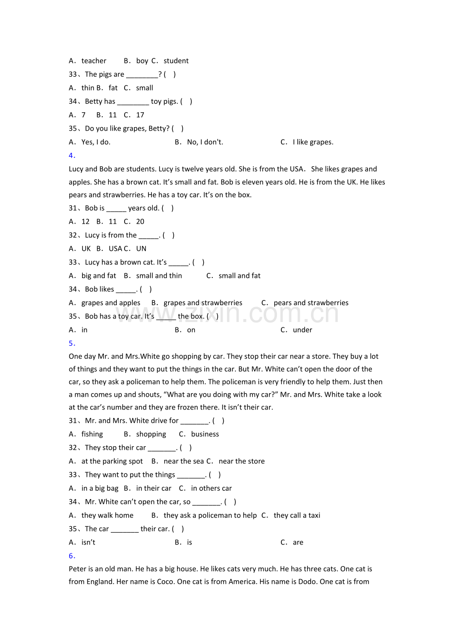 译林版版小学三年级上学期阅读理解专项英语质量试题(带答案).doc_第2页