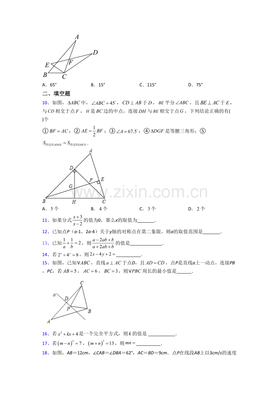 天津耀华嘉诚国际中学数学八年级上册期末试卷.doc_第2页