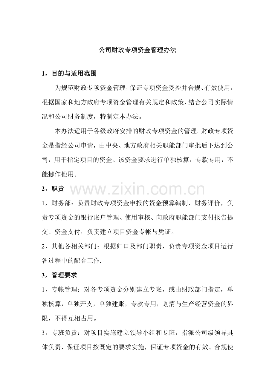 公司财政专项资金管理办法.docx_第1页