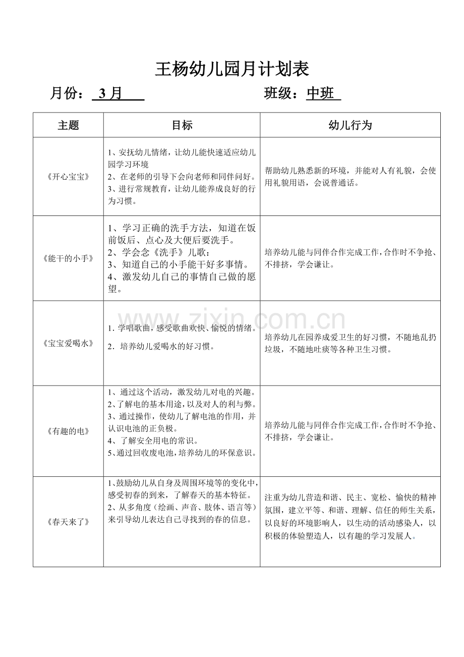 幼儿园月计划表大班.doc_第1页