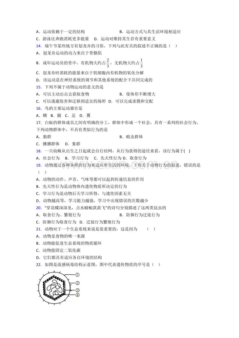 初二上册期末模拟生物试卷(一).doc_第3页