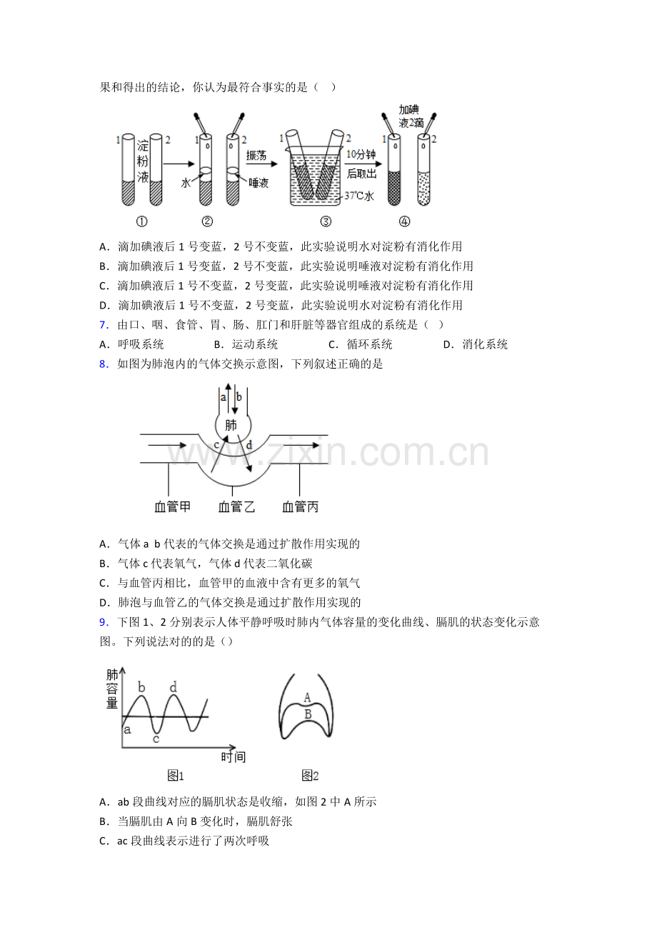 人教版七年级生物下册期中试卷(含解析)优秀.doc_第2页