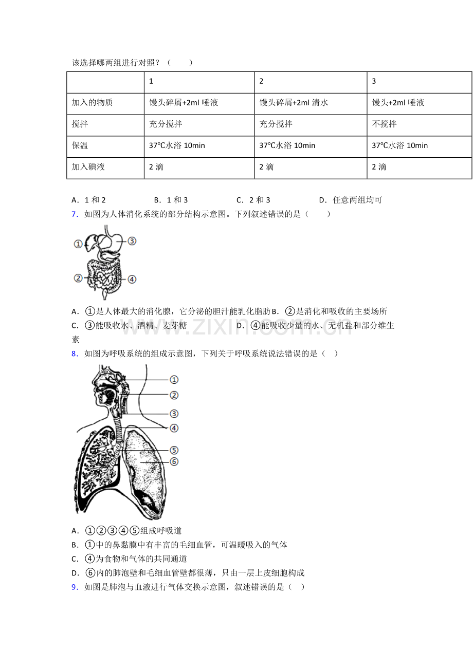 人教版中学初一下册生物期末测试含答案优秀.doc_第2页