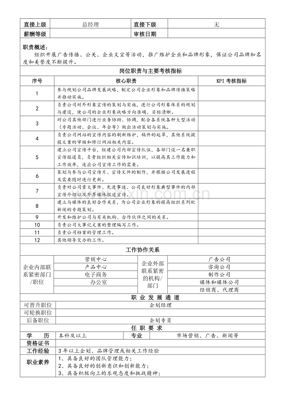 企划主管岗位说明书.doc_第2页