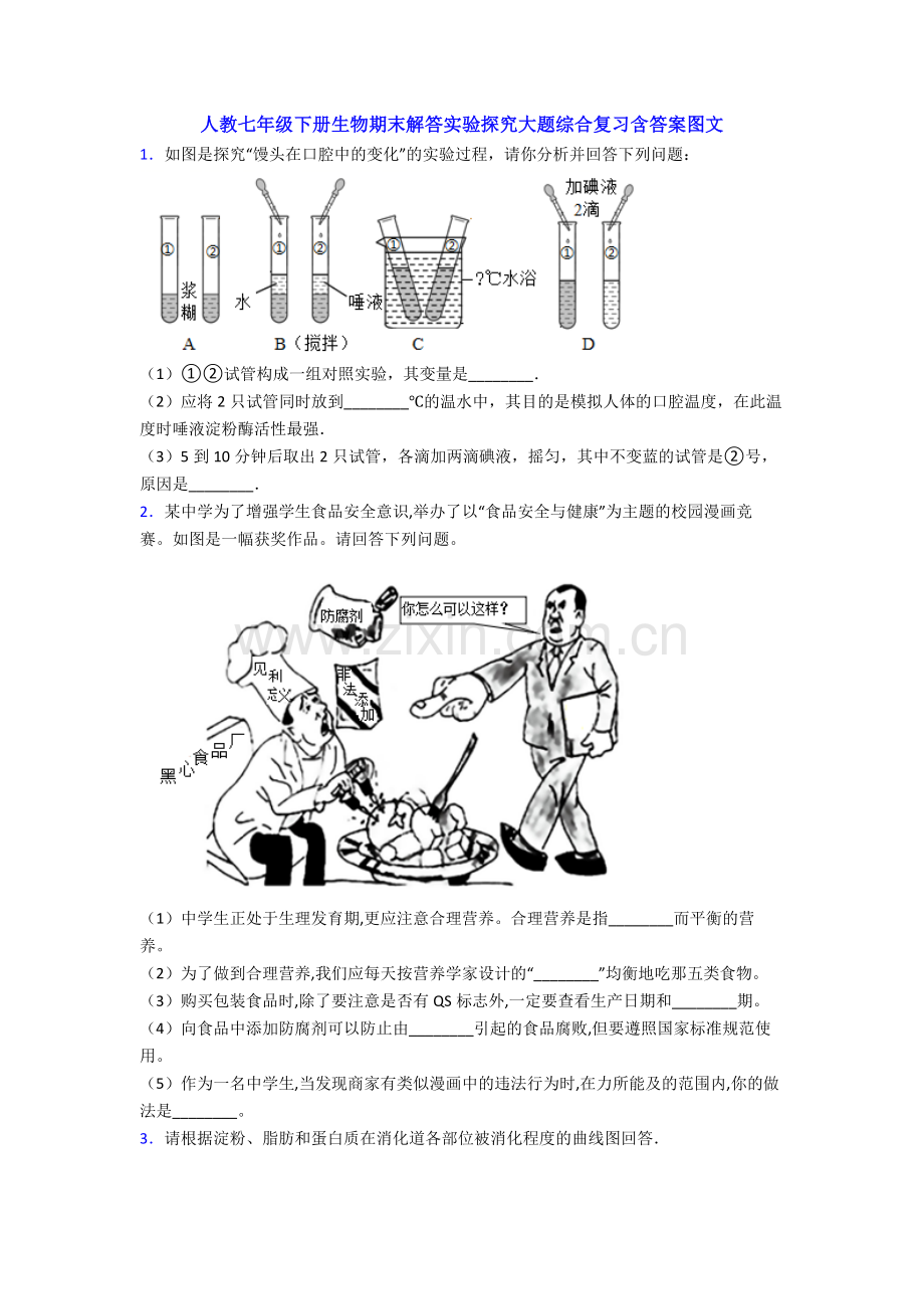 人教七年级下册生物期末解答实验探究大题综合复习含答案图文.doc_第1页