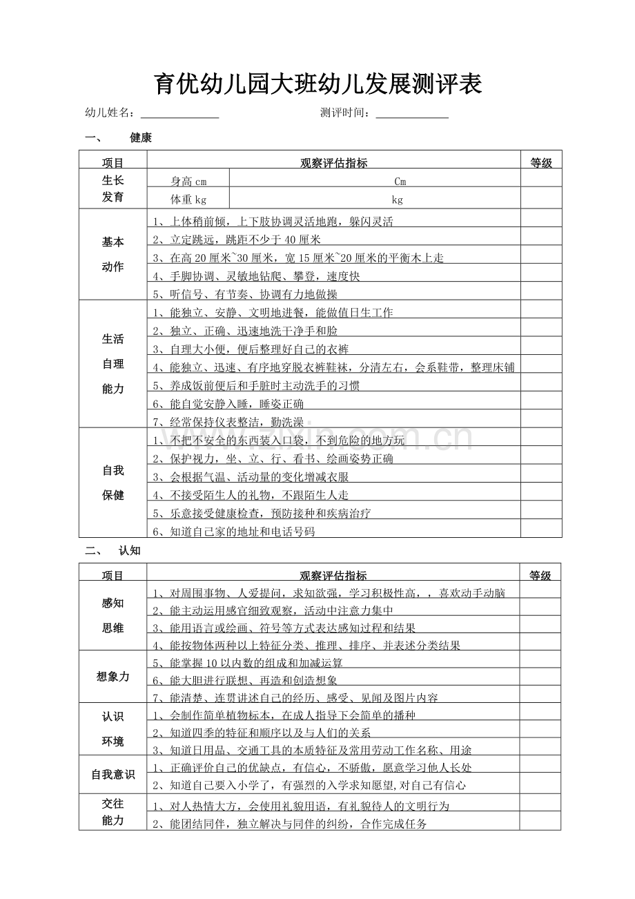 幼儿发展测评表.doc_第1页