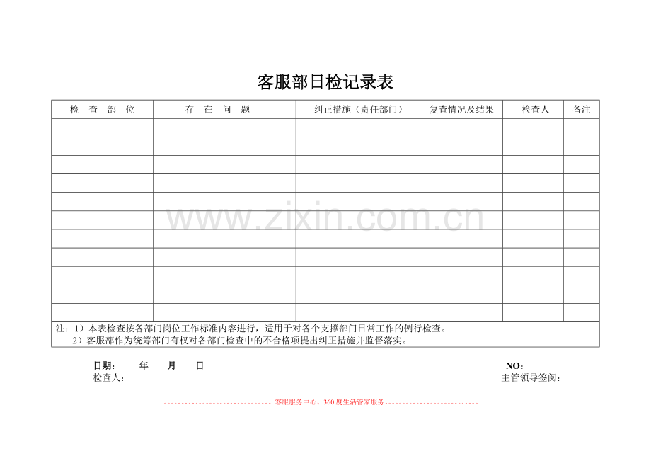 物业公司客服部日检记录表.doc_第1页