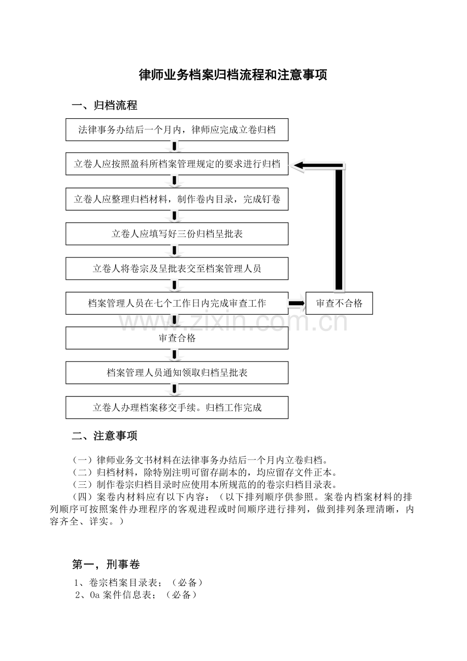 律所文书-律师业务档案归档流程和注意事项无团队使用模版.doc_第1页