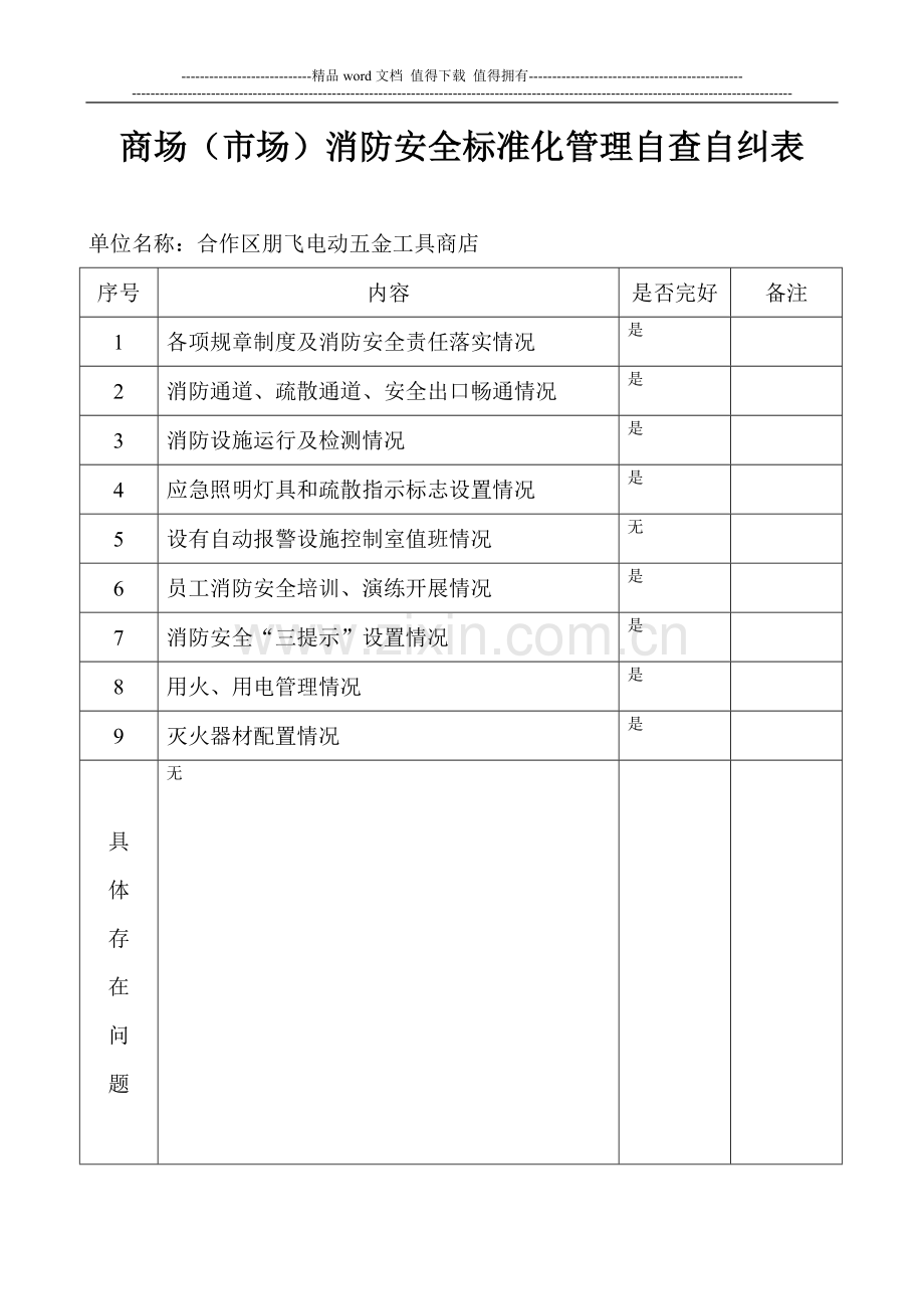 商场(市场)消防安全标准化管理自查自纠表.doc_第1页