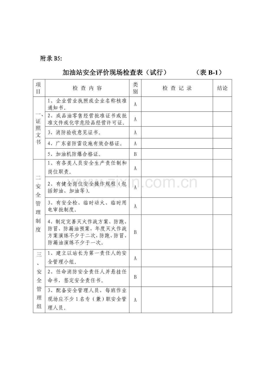 加油站安全评价现场检查表(试行).doc_第1页