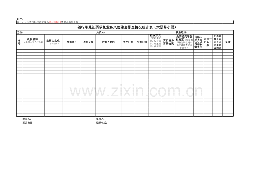 银行承兑汇票承兑业务风险隐患排查情况统计表模版.xls_第1页