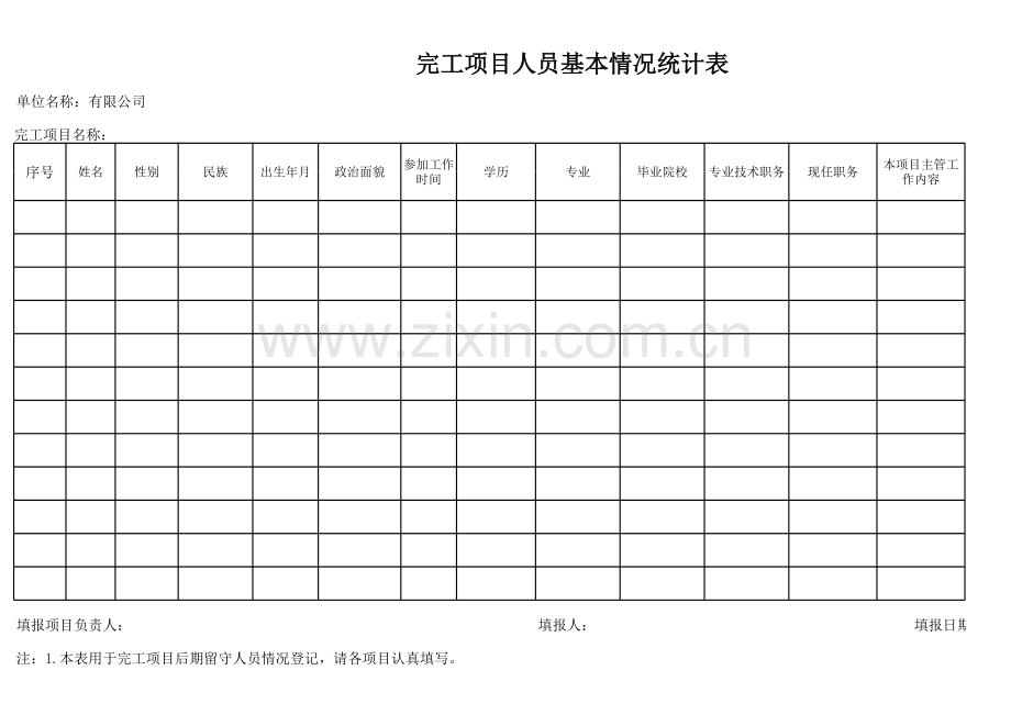 完工项目人员基本情况统计表.xls_第1页