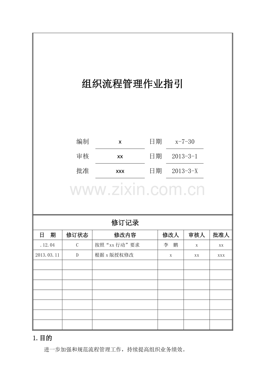 房地产公司组织流程管理作业指引模版.doc_第1页