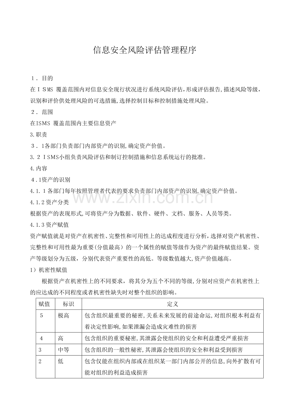 公司信息安全风险评估管理程序模版.doc_第1页