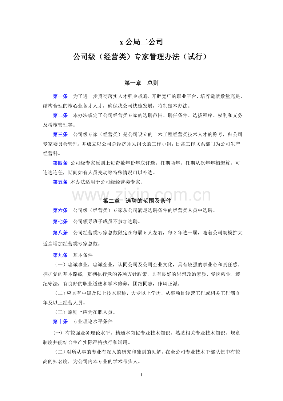 工程公司公司级专家(经营类)管理办法(试行版)doc.doc_第1页