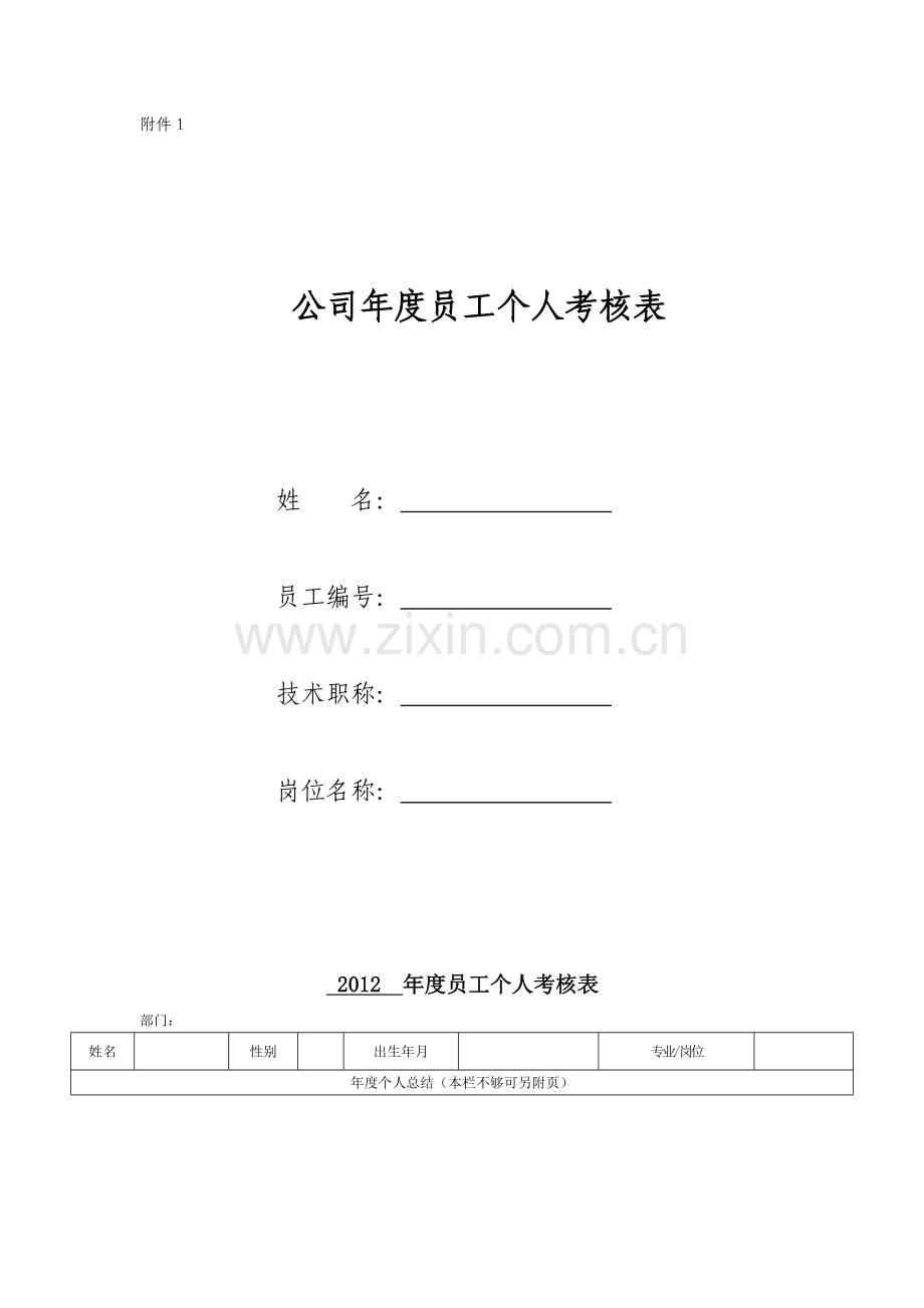 公司年度员工个人考核表.doc_第1页