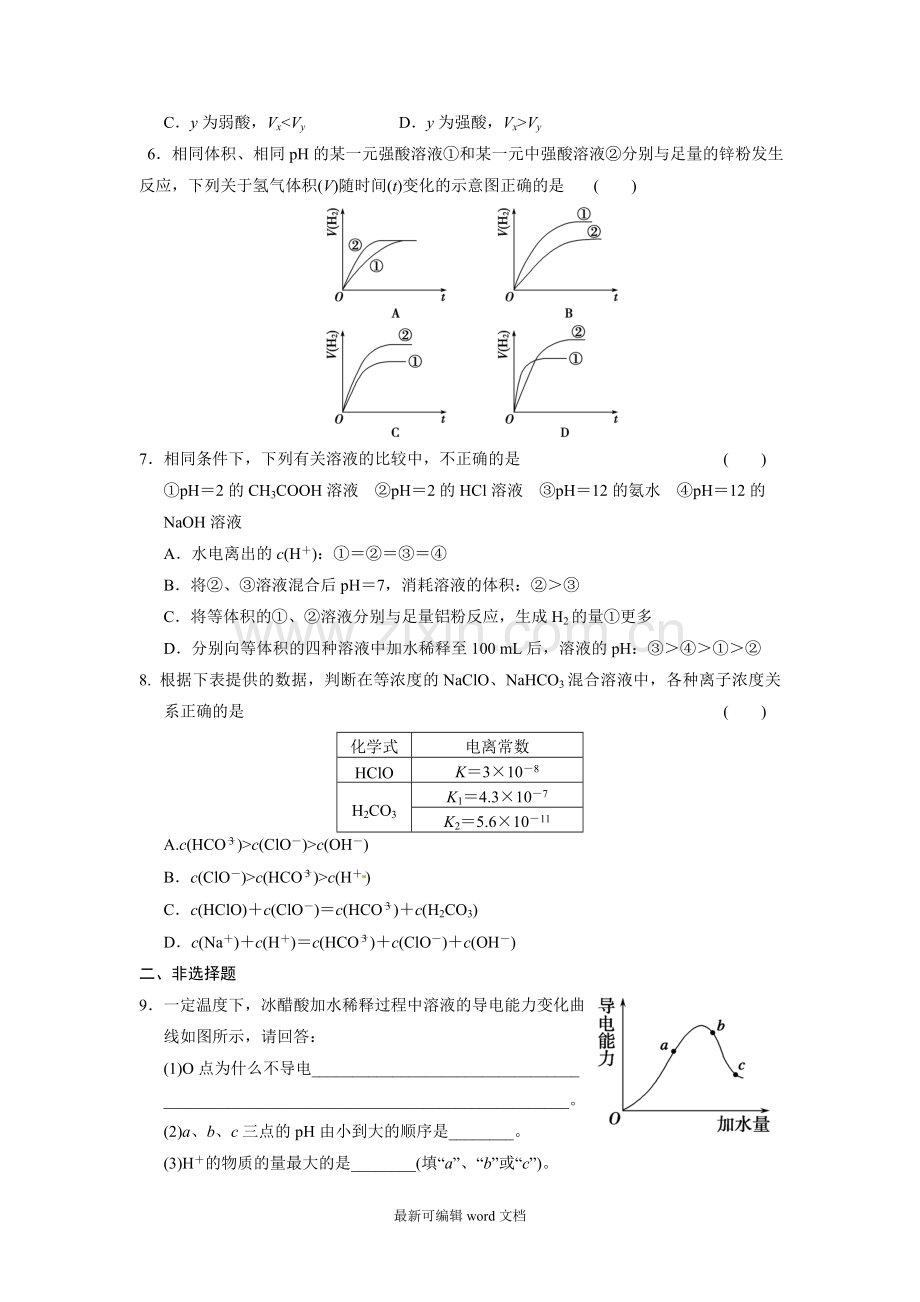 化学选修四--弱电解质的电离试题及答案-..doc_第2页