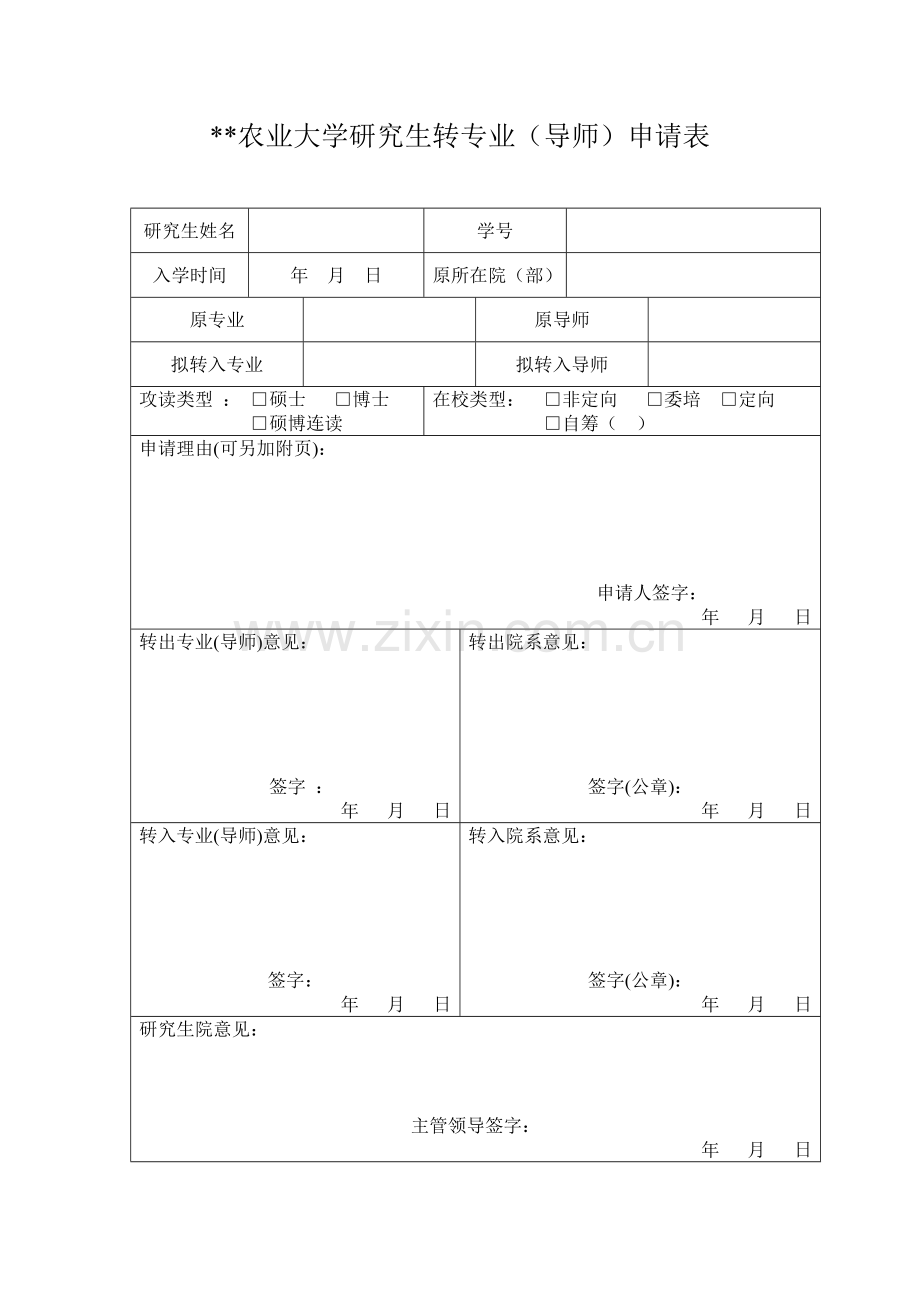 农业大学研究生转专业(导师)申请表.doc_第1页