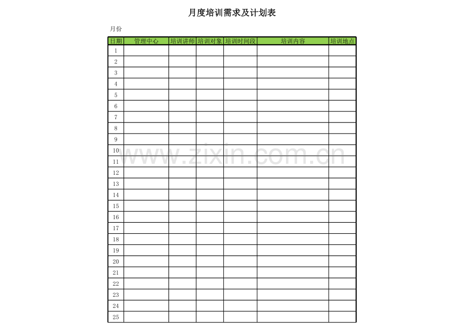 培训月度培训需求及计划表.xlsx_第1页