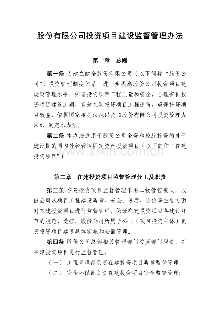 股份有限公司投资项目建设监督管理办法模版.docx_第1页