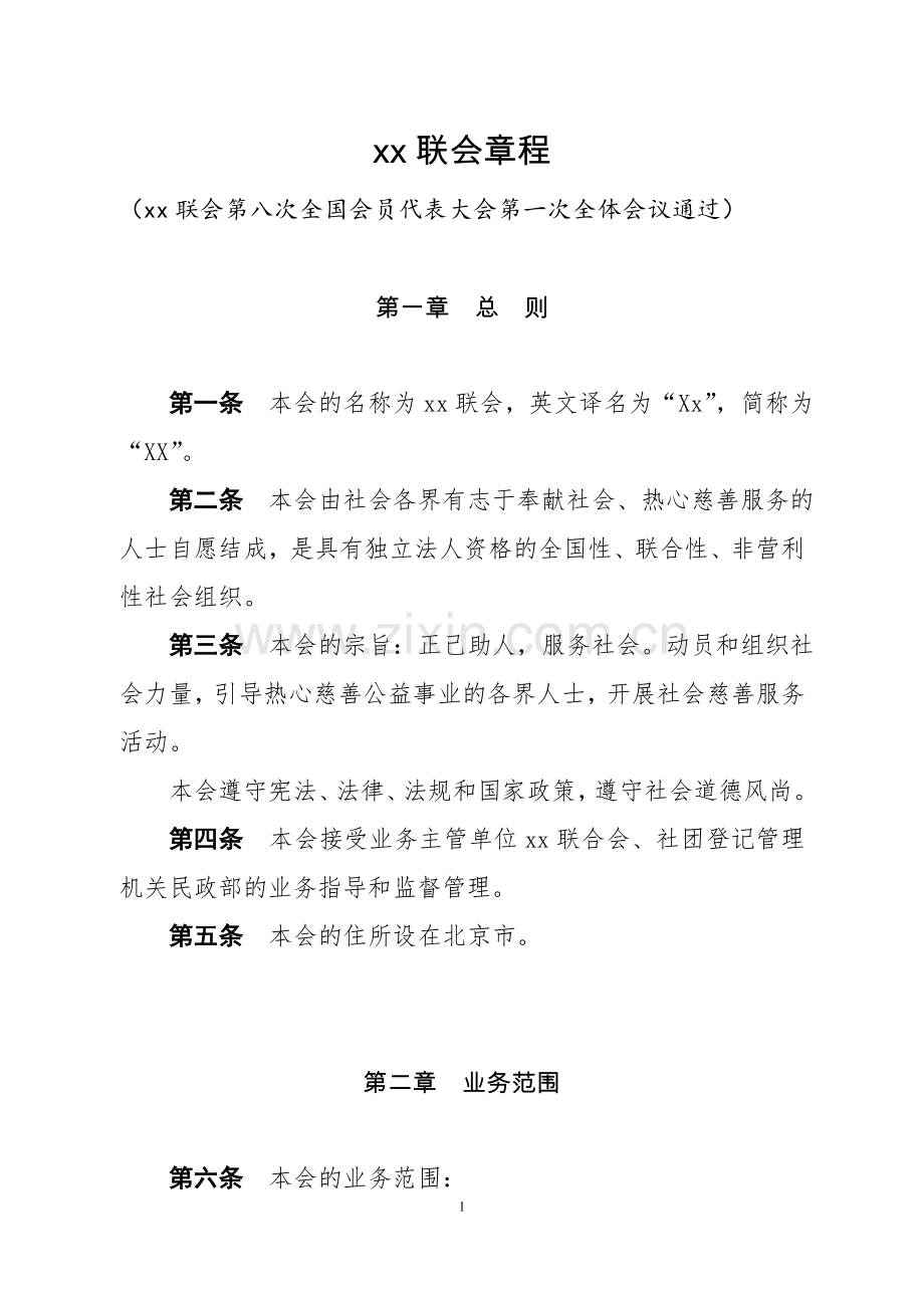 民间社团协会章程模版.doc_第1页