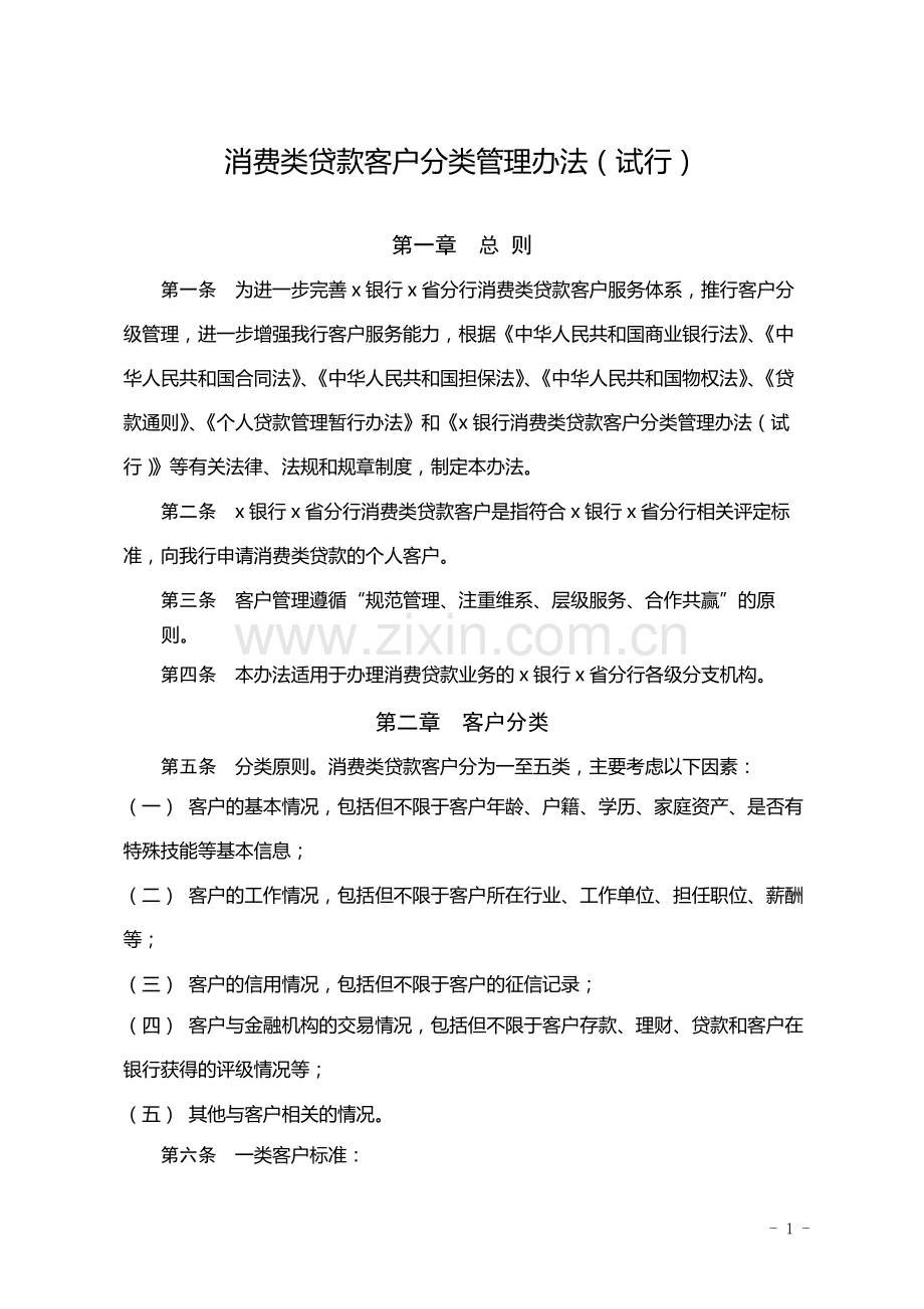 消费类贷款客户分类管理办法(试行)-模版.docx_第1页