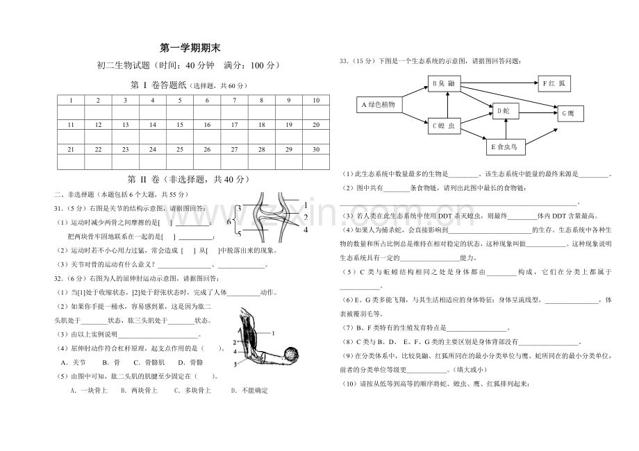 初二生物上学期期末试卷.doc_第3页