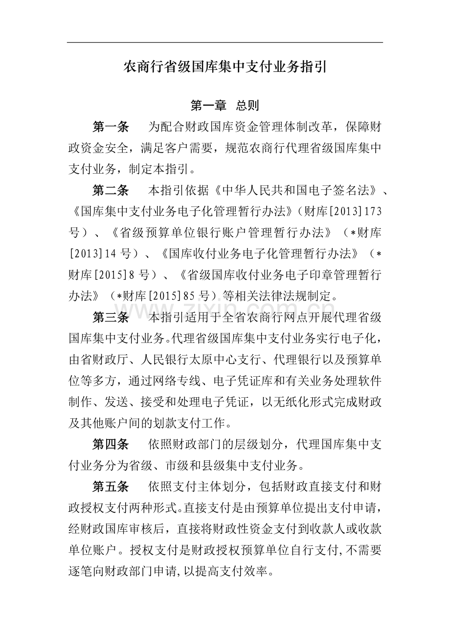 农商行省级国库集中支付业务指引模版.docx_第1页